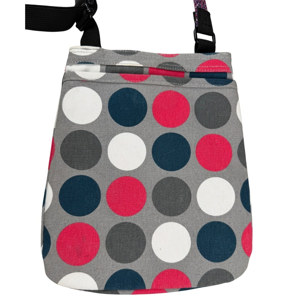 KAVU Keeper Crossbody Bag Grey Red Polka Dot Canvas Rope Strap Travel Purse - Picture 5 of 9